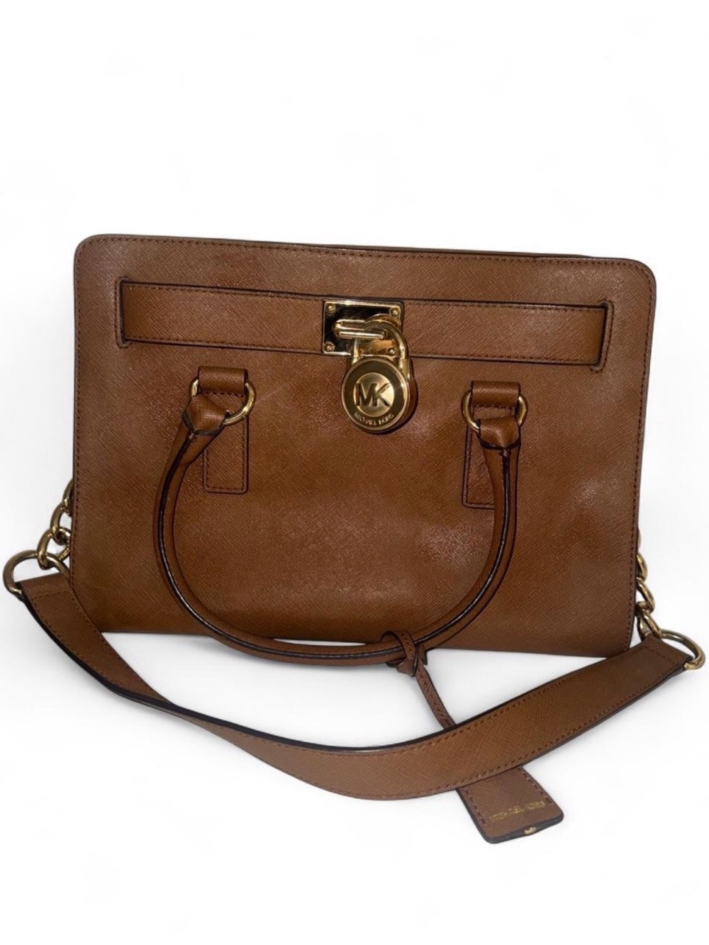 Michael Kors Brown Saffiano Leather Tote with Gold Hardware
